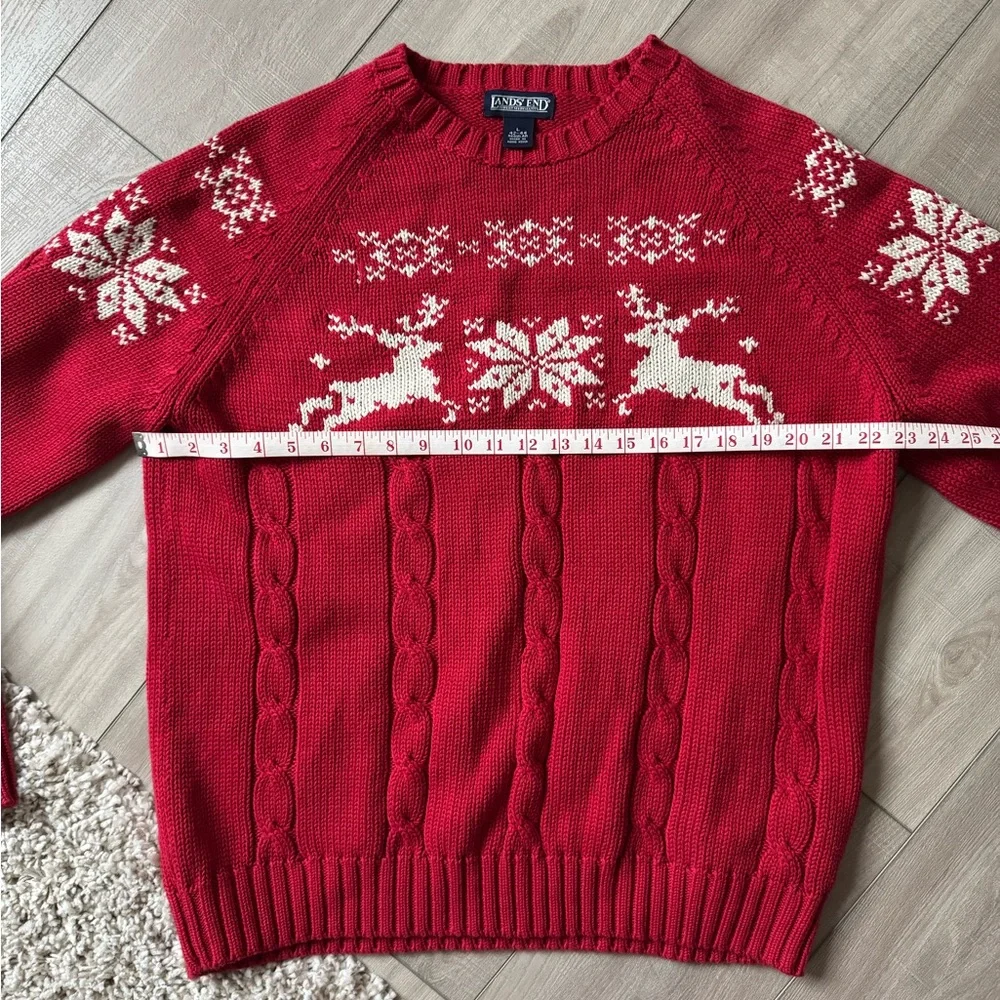 Lands End Red Womens Holiday Cabincore Grandpa Sweater Reindeer Snowflakes - Picture 8 of 9